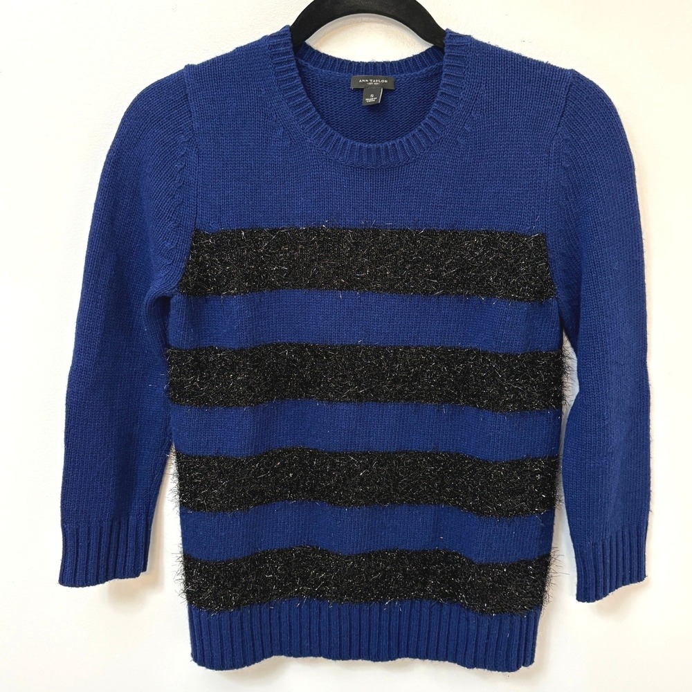 Ann Taylor Striped Metallic Sweater Small Crew Neck Long Sleeve
